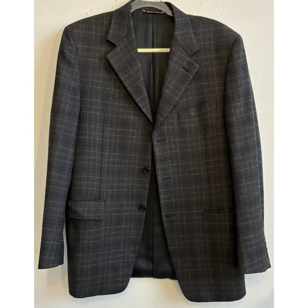 CANALI Gray Plaid Box Check 100% Wool Blazer Sport Coat Jacket US 38R S MINT